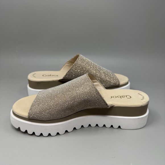 Gabor platform leather slip on sandal shoes Sparkly Beige Size 7.5 US - Picture 2 of 7